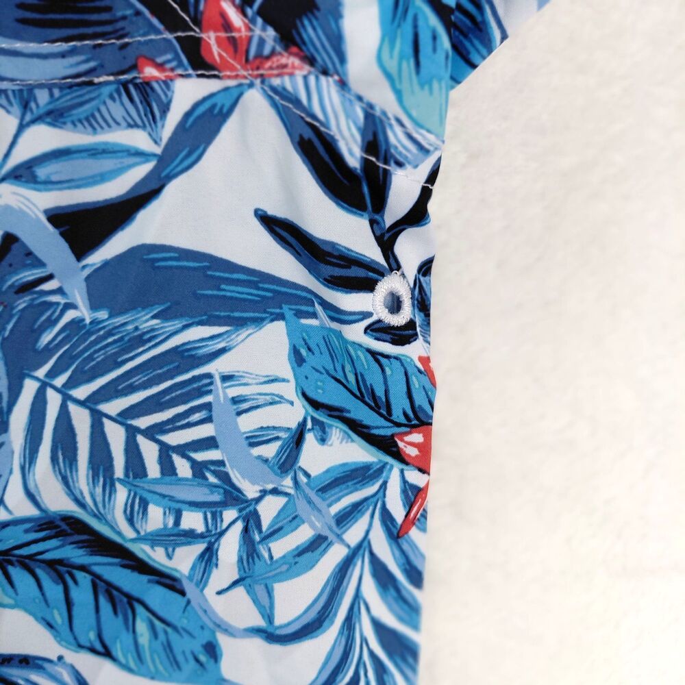IZOD Saltwater Hawaiian Shirt Mens XL Tall Blue Floral Short Sleeve Graphic AOP - Picture 7 of 10